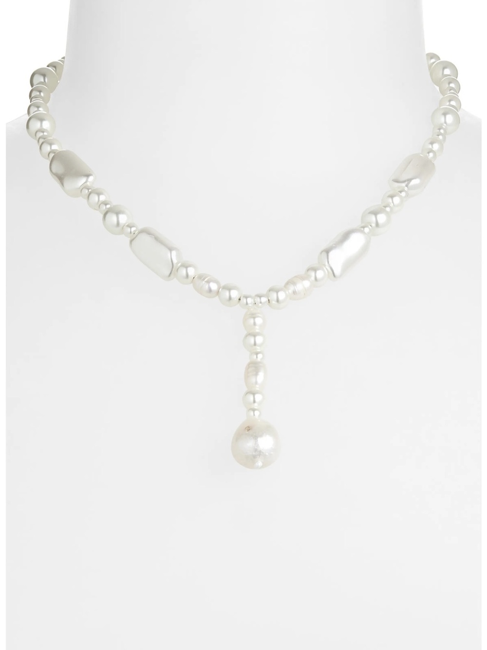 Nordstrom NWT Mixed White Pearl Choker Dangling Y Necklace